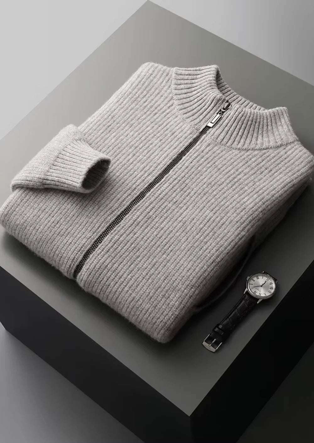 PURE EXTRA-FINE MERINO WOOL RIBBED CARDIGAN