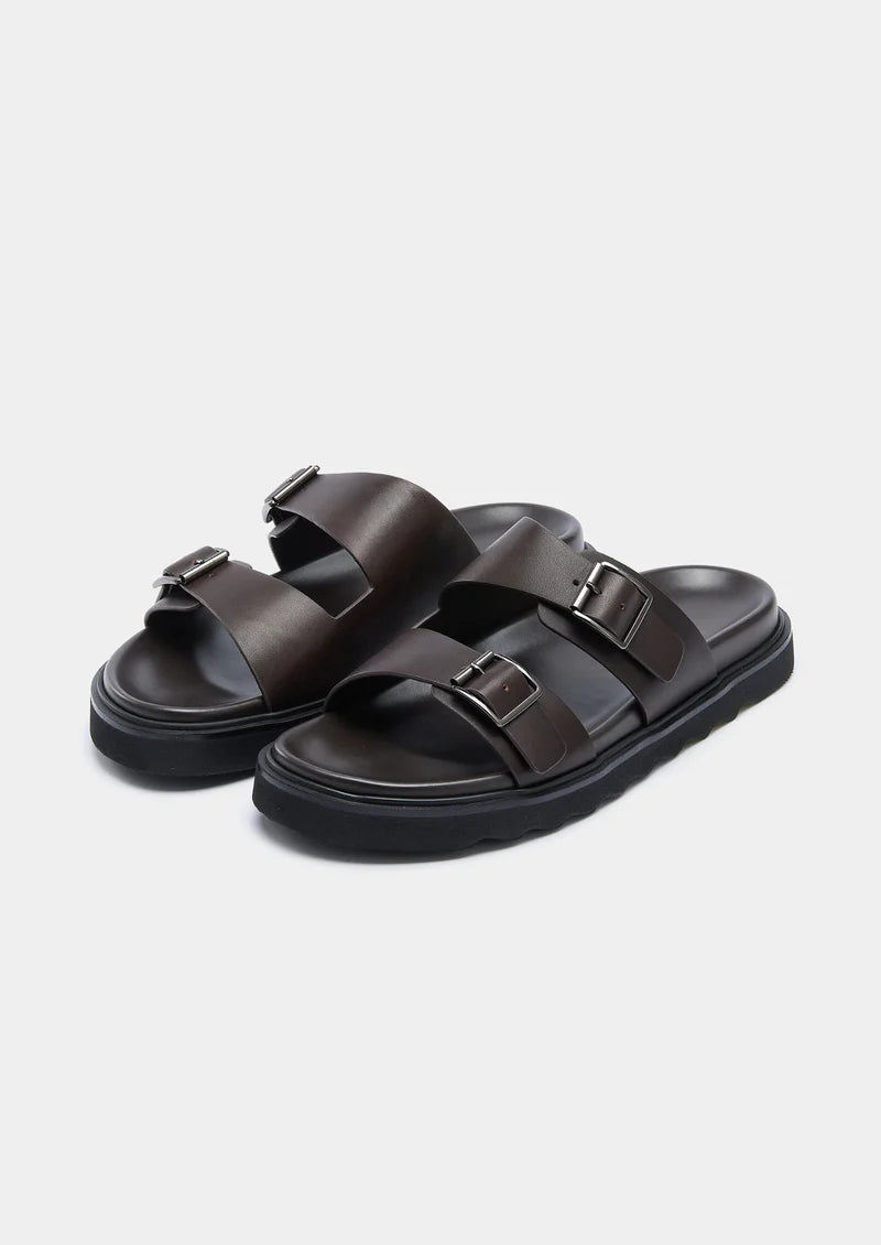 DOUBLE BUCKLE RESORT SANDAL - Dark Brown
