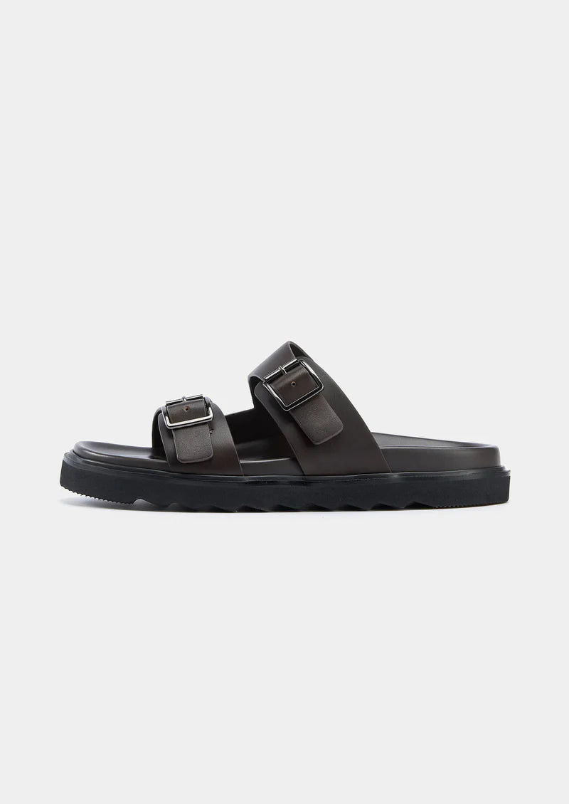 DOUBLE BUCKLE RESORT SANDAL - Dark Brown