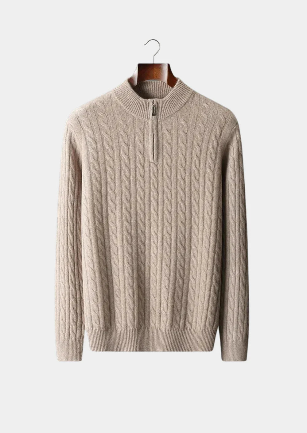 PURE EXTRA-FINE MERINO WOOL CABLE HALF ZIP