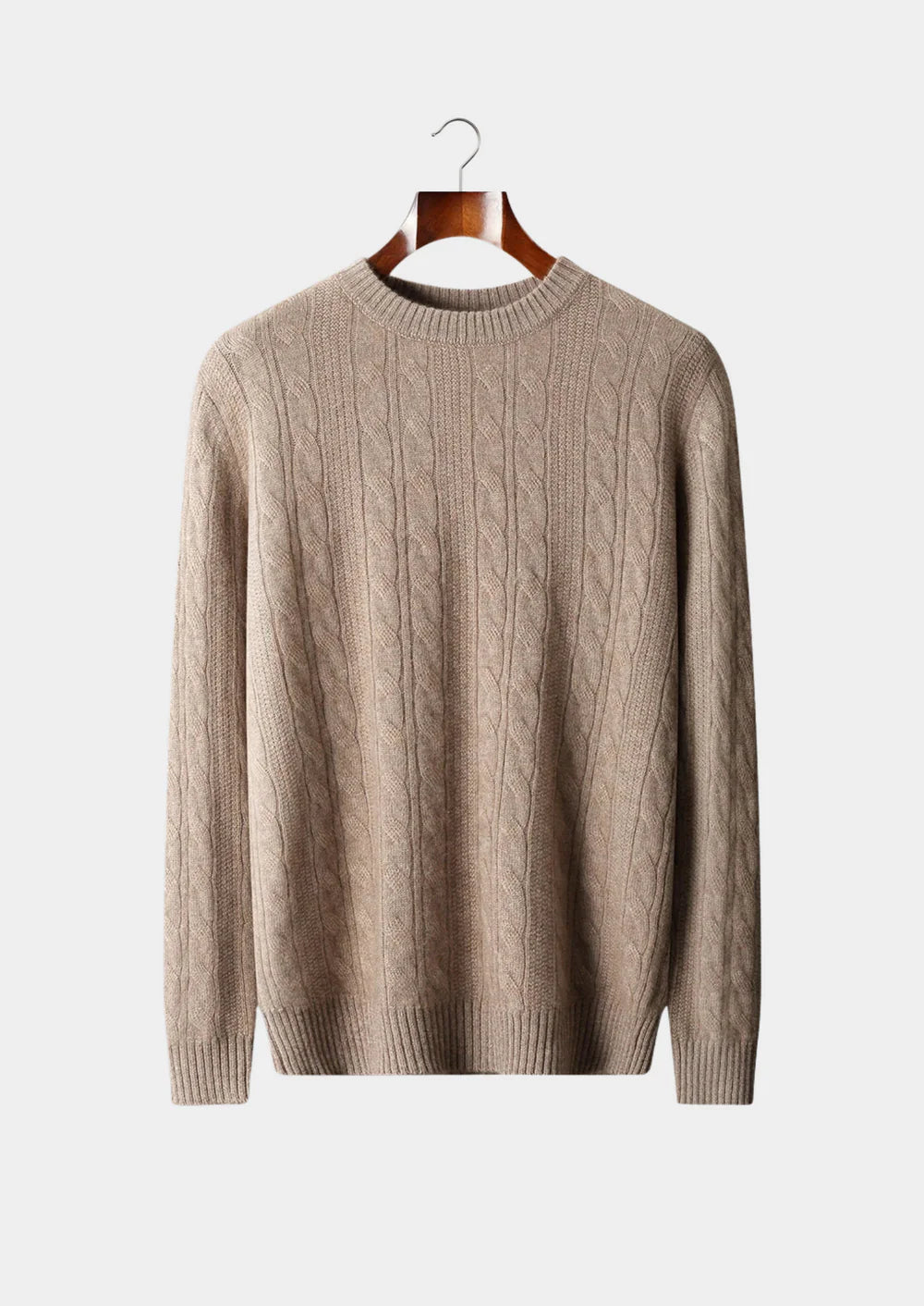 PURE EXTRA-FINE MERINO WOOL CABLE CREWNECK
