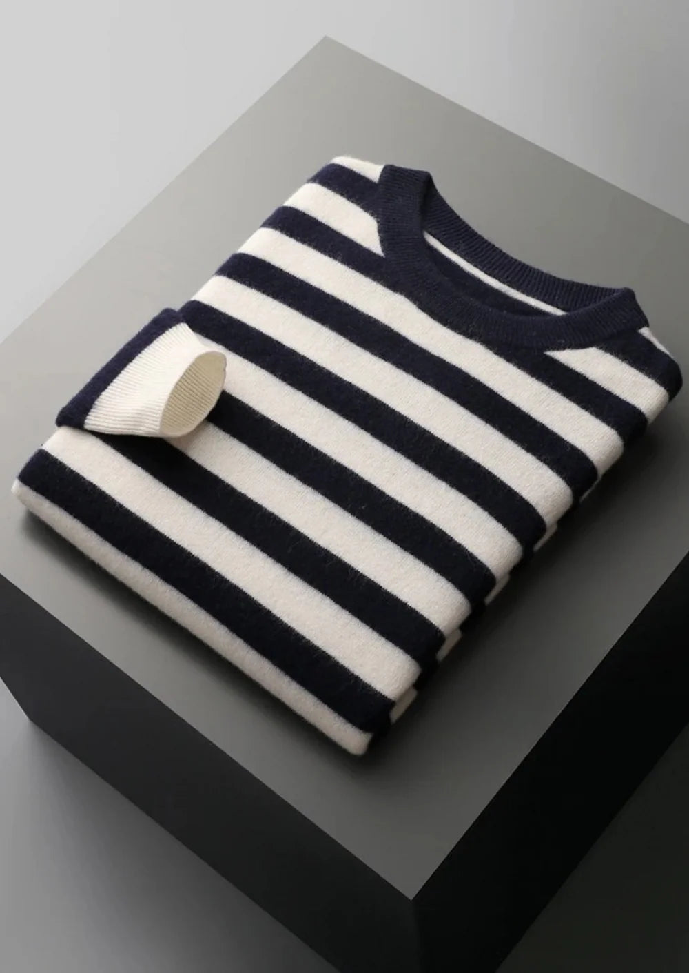 PURE EXTRA-FINE MERINO WOOL STRIPED CREWNECK
