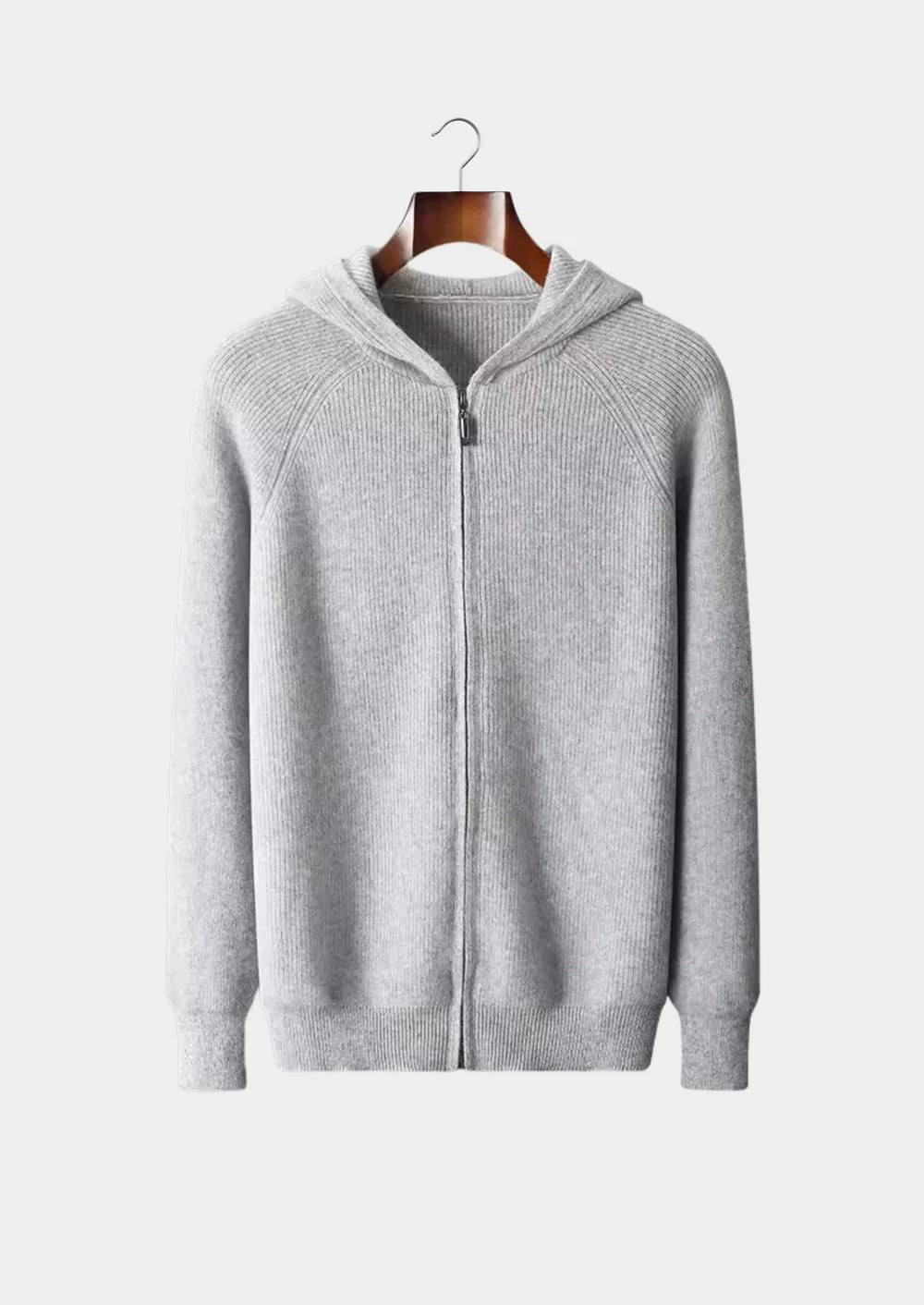 PURE EXTRA-FINE MERINO WOOL RIBBED ZIP HOODIE