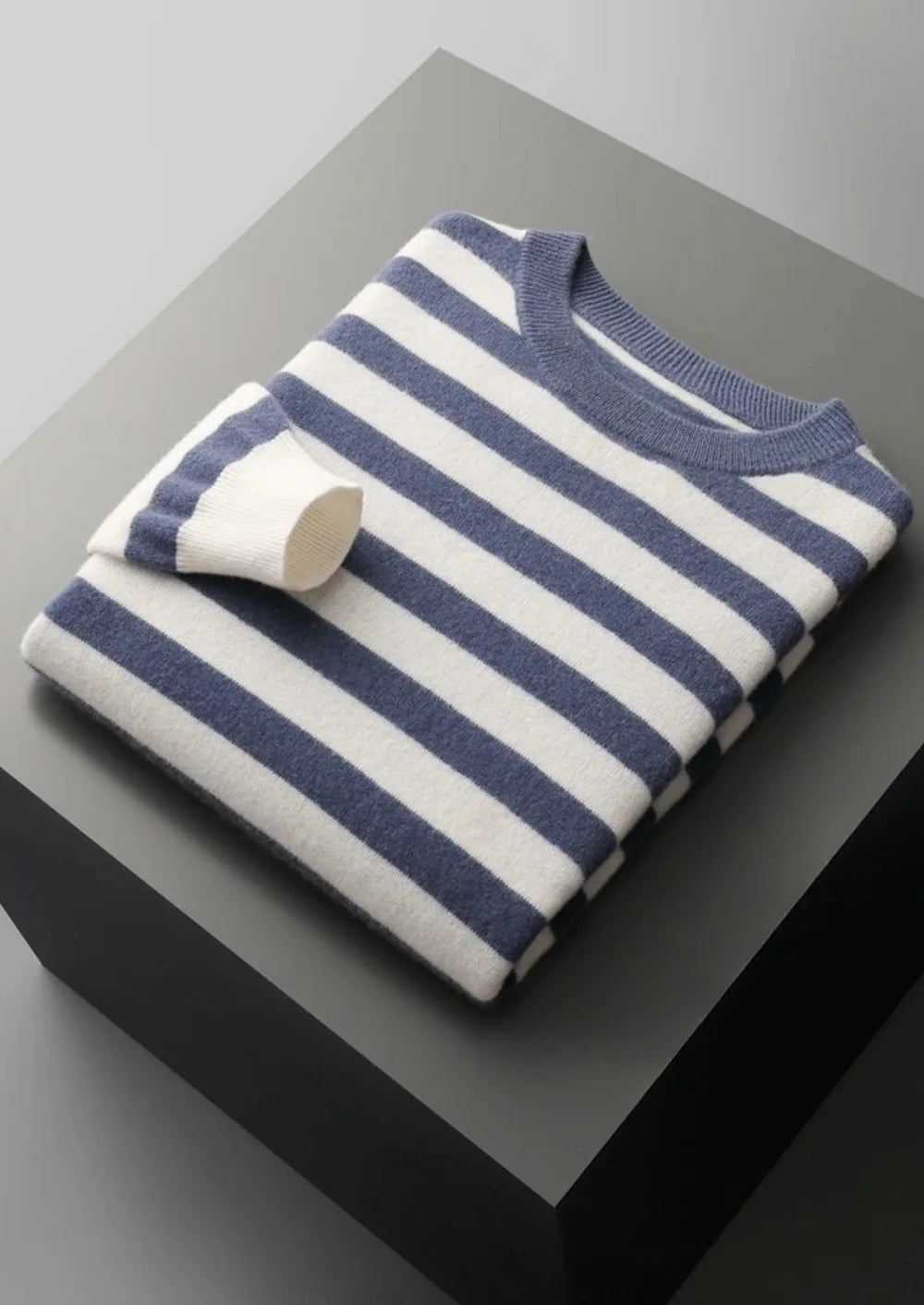 PURE EXTRA-FINE MERINO WOOL STRIPED CREWNECK