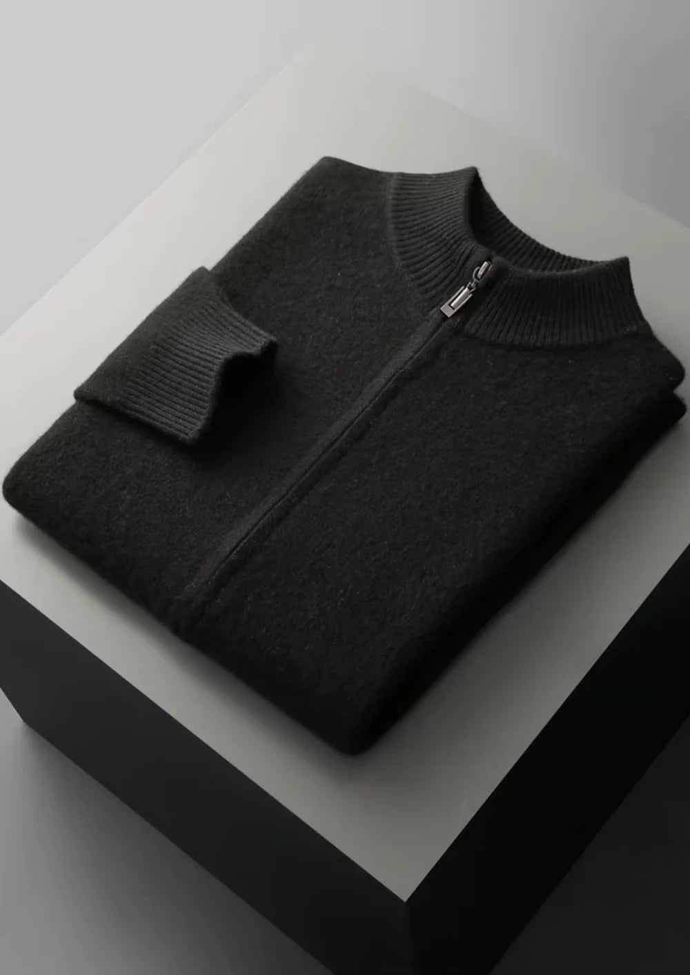 PURE EXTRA-FINE MERINO WOOL ZIPPER CARDIGAN