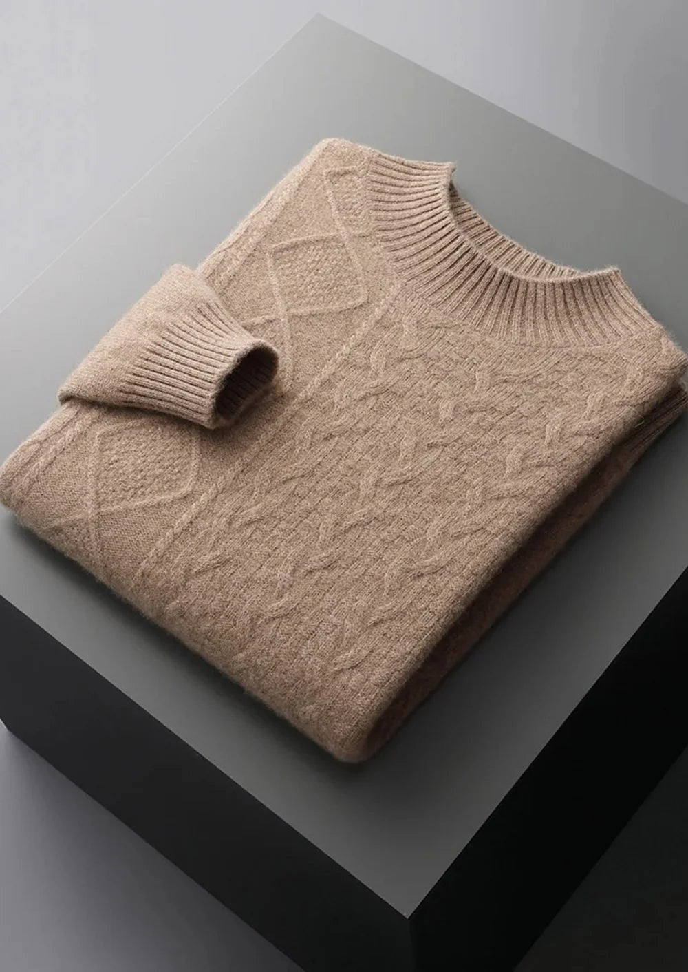 PURE EXTRA-FINE MERINO WOOL JACQUARD MOCKNECK