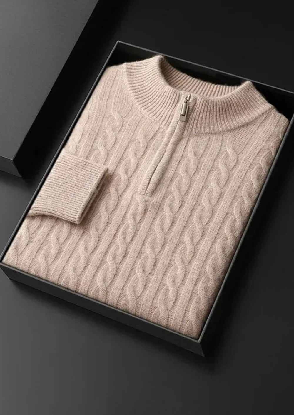 PURE EXTRA-FINE MERINO WOOL CABLE HALF ZIP