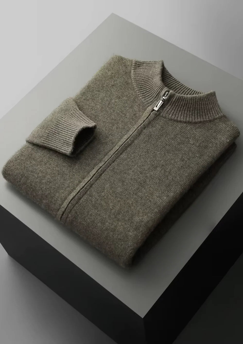 PURE EXTRA-FINE MERINO WOOL ZIPPER CARDIGAN