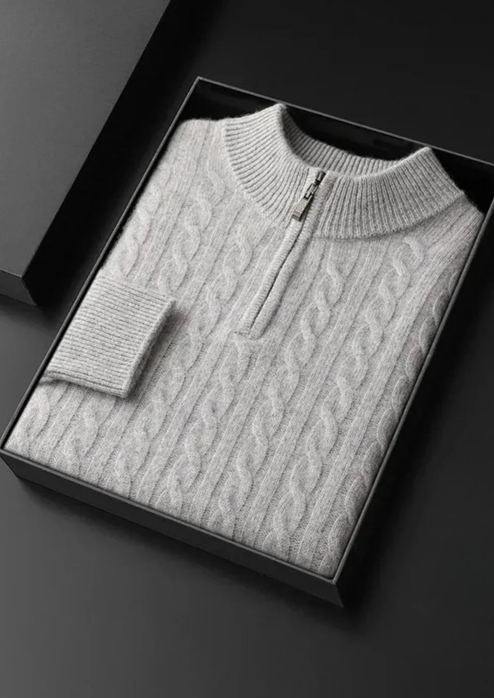 PURE EXTRA-FINE MERINO WOOL CABLE HALF ZIP