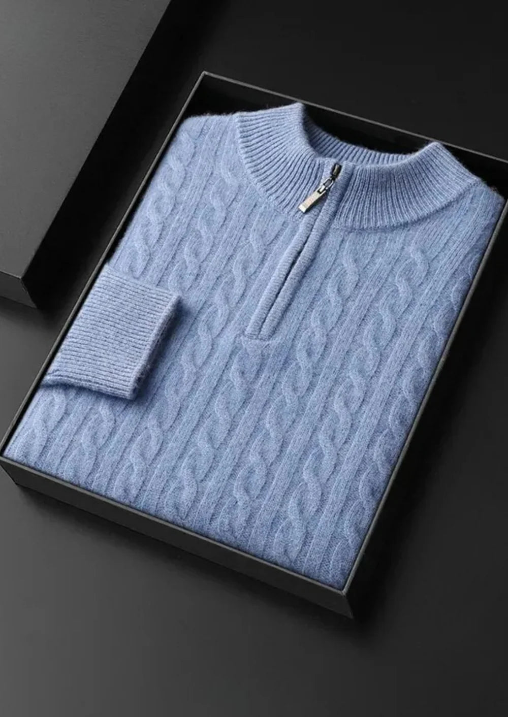 PURE EXTRA-FINE MERINO WOOL CABLE HALF ZIP