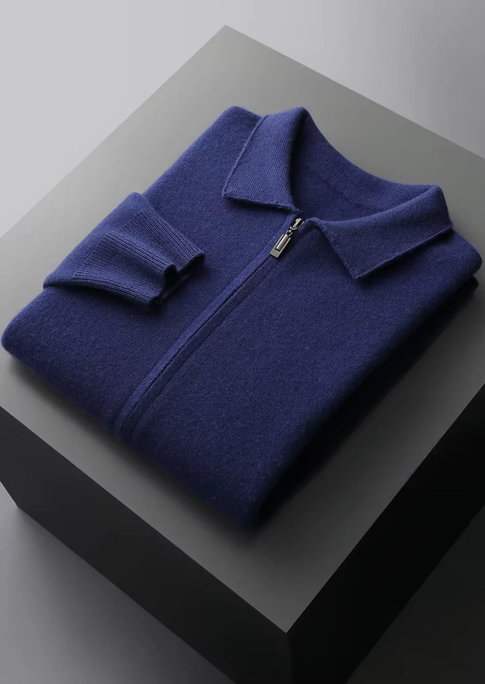 PURE EXTRA-FINE MERINO WOOL ZIP POLO CARDIGAN