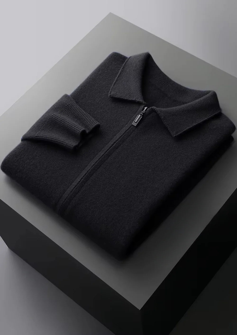 PURE EXTRA-FINE MERINO WOOL ZIP POLO CARDIGAN