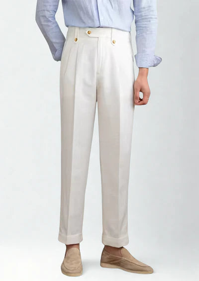 NAPOLI PLEATED COASTAL TROUSERS - White