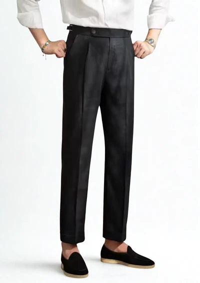 TUSCANY PLEATED COASTAL TROUSERS - Black