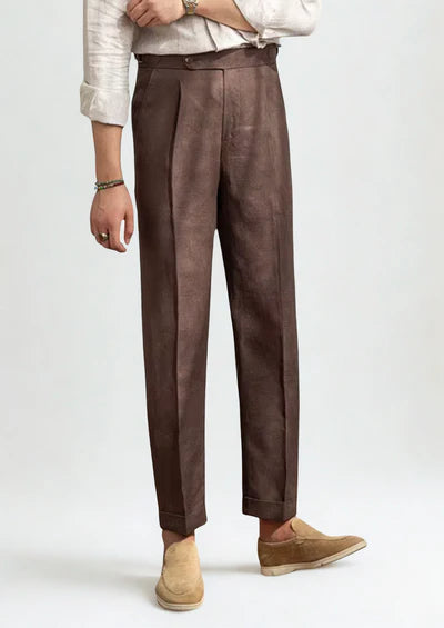 TUSCANY PLEATED COASTAL TROUSERS - Dark Brown