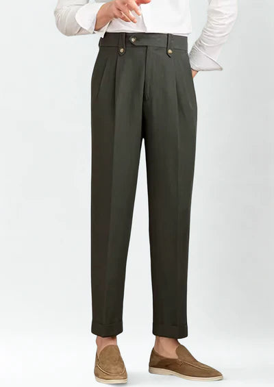 NAPOLI PLEATED COASTAL TROUSERS - Olive