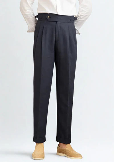 CAGLIARI PLEATED COASTAL TROUSERS - Navy Blue