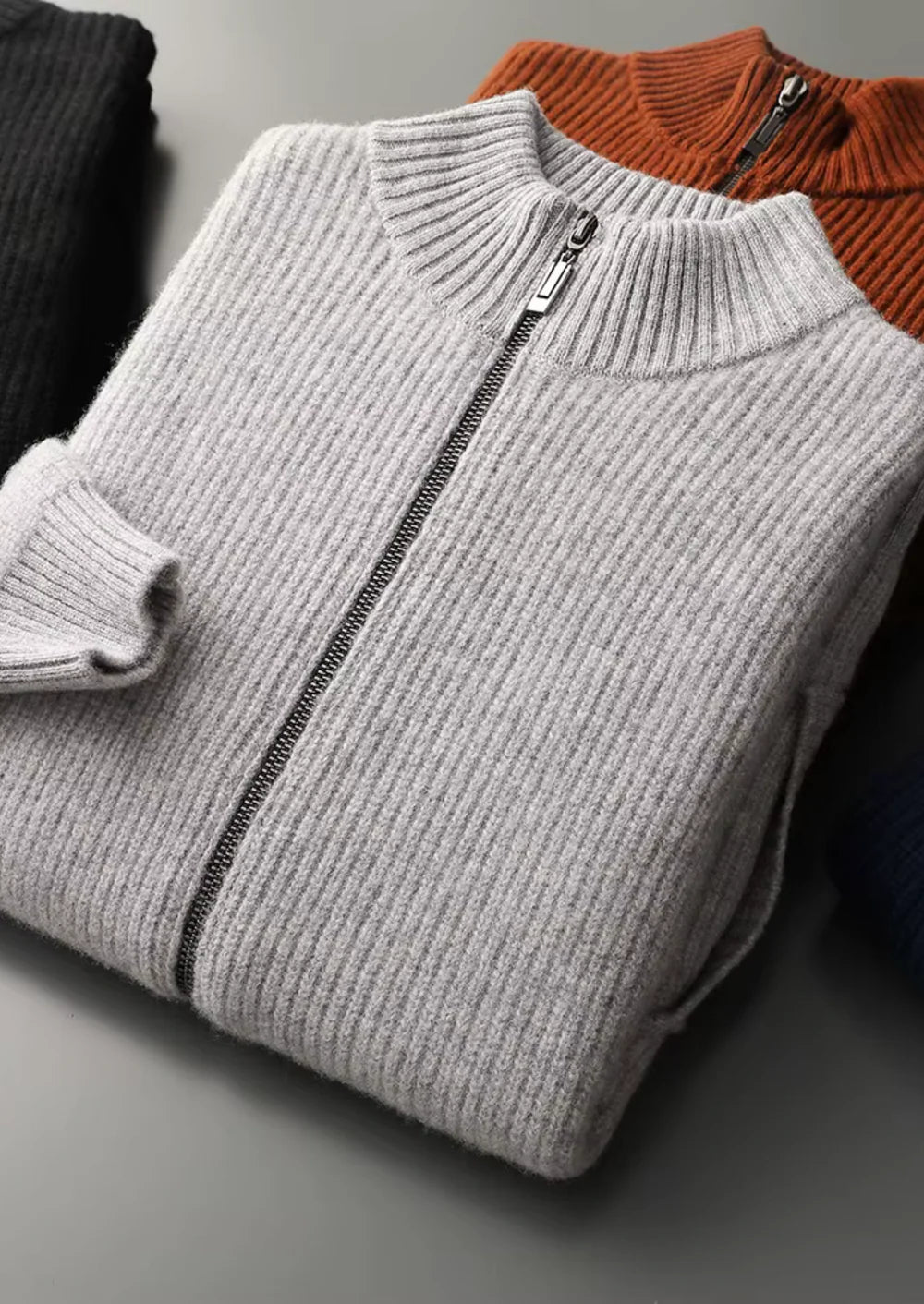 PURE EXTRA-FINE MERINO WOOL RIBBED CARDIGAN