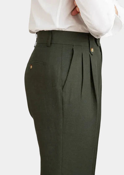 NAPOLI PLEATED COASTAL TROUSERS - Olive