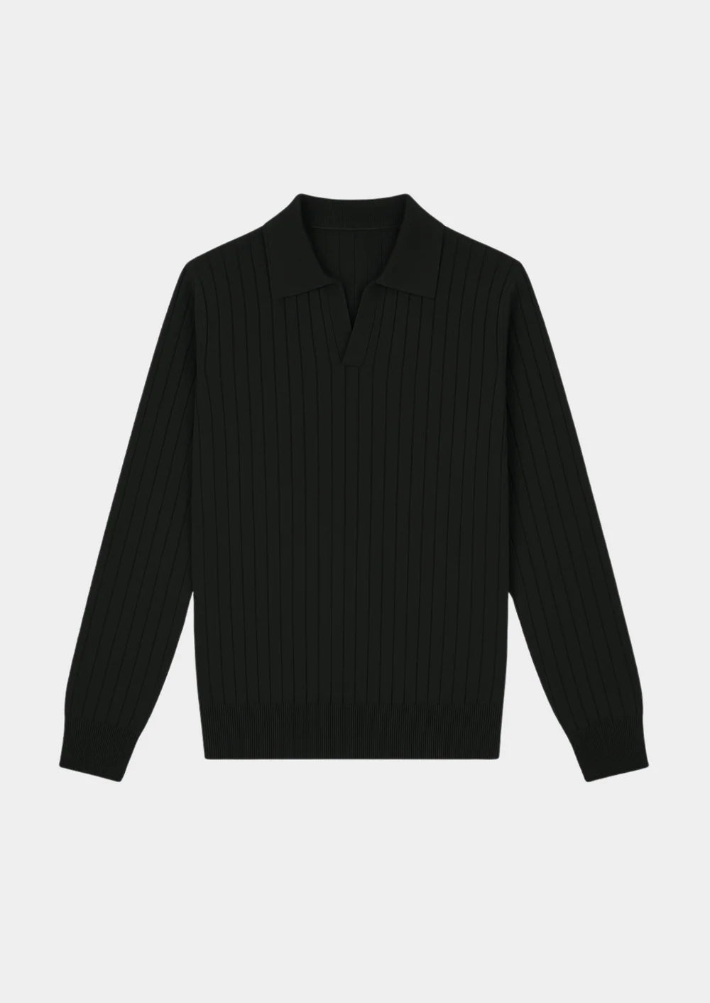 BLACK BUTTONLESS RIBBED POLO