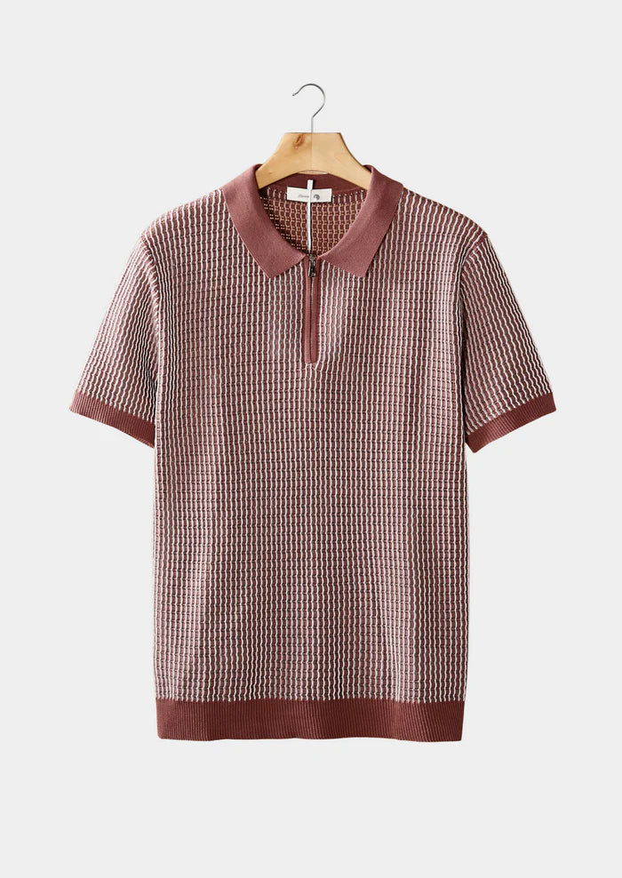 DUSTY ROSE GEOMETRIC TEXTURED ZIPPER POLO