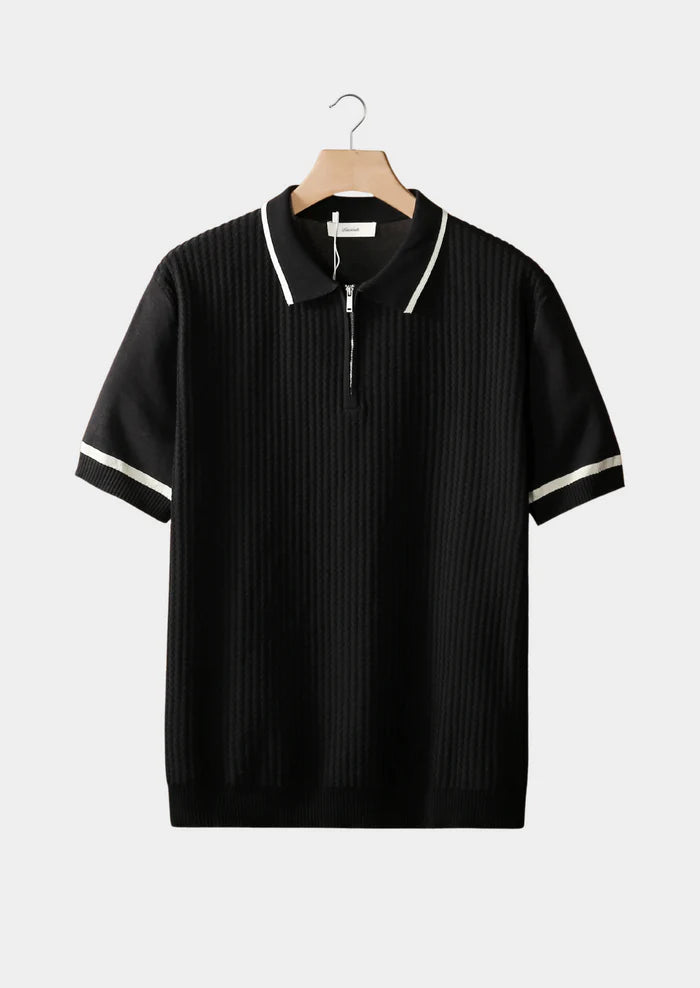 BLACK CONTRAST TRIM ZIPPER POLO