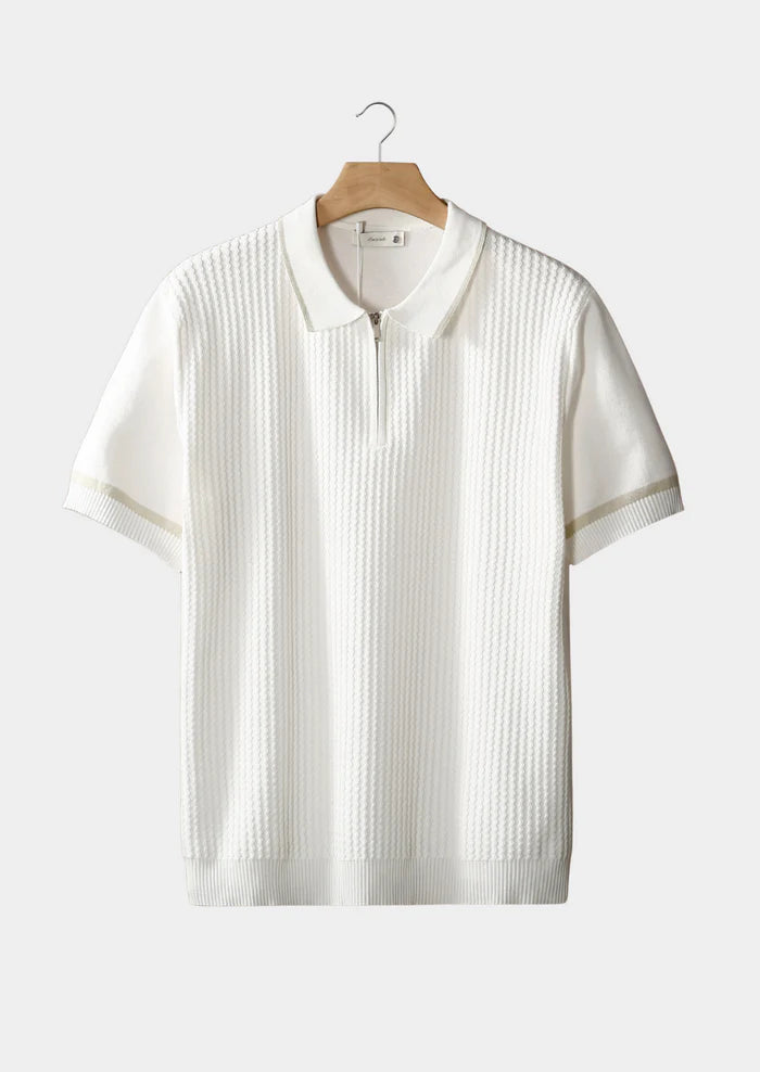 WHITE CONTRAST TRIM ZIPPER POLO