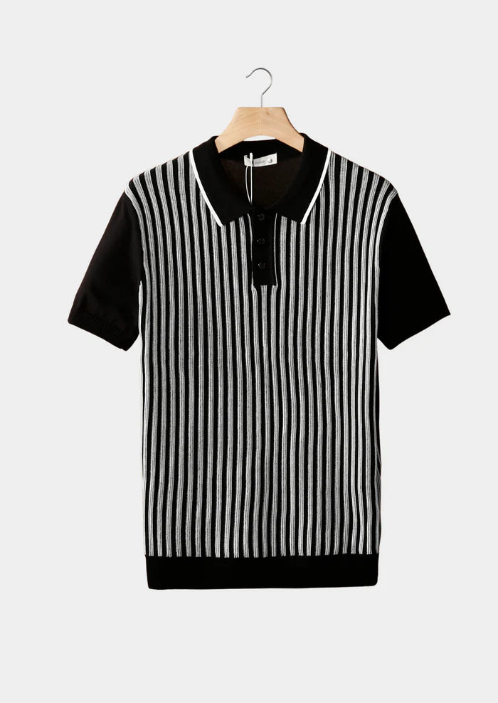 BLACK VERTICAL STRIPED POLO