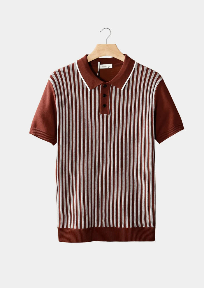RUST BROWN VERTICAL STRIPED POLO