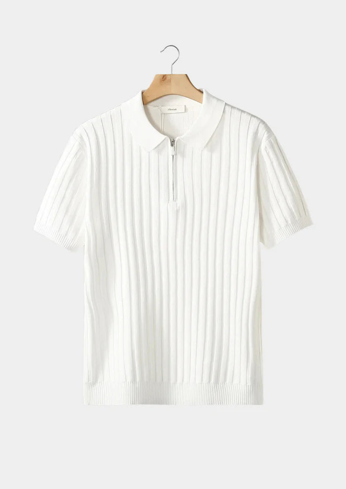 WHITE RIBBED ZIPPER POLO