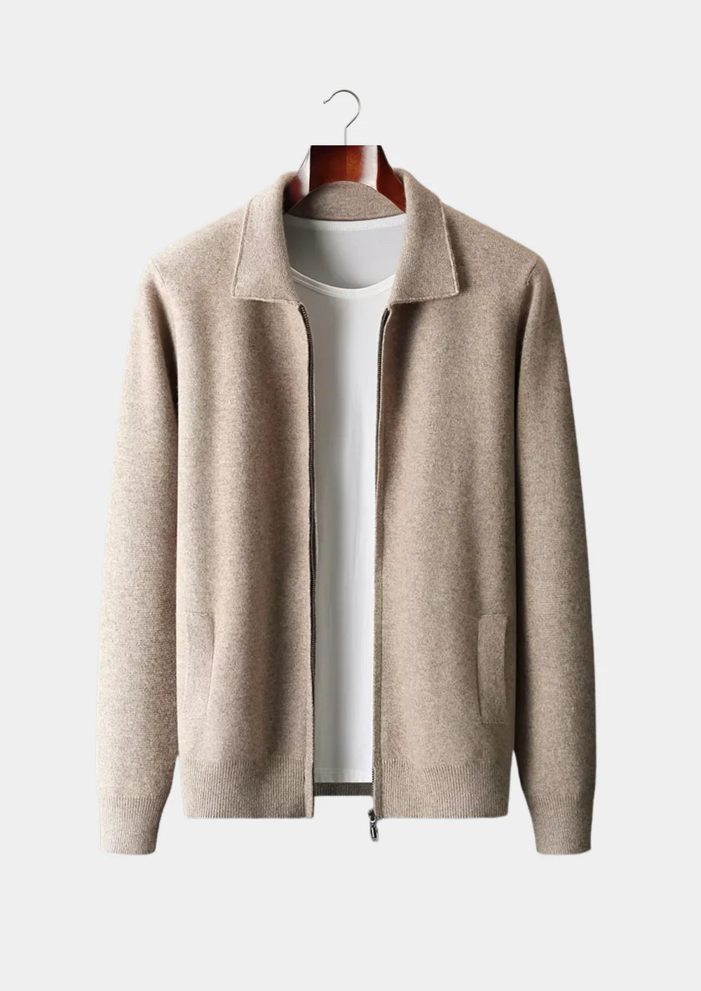 PURE EXTRA-FINE MERINO WOOL ZIP POLO CARDIGAN