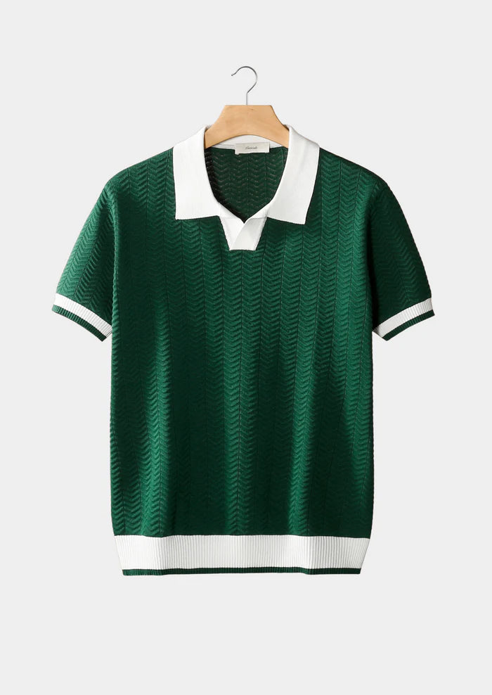 GREEN CONTRAST TEXTURED POLO