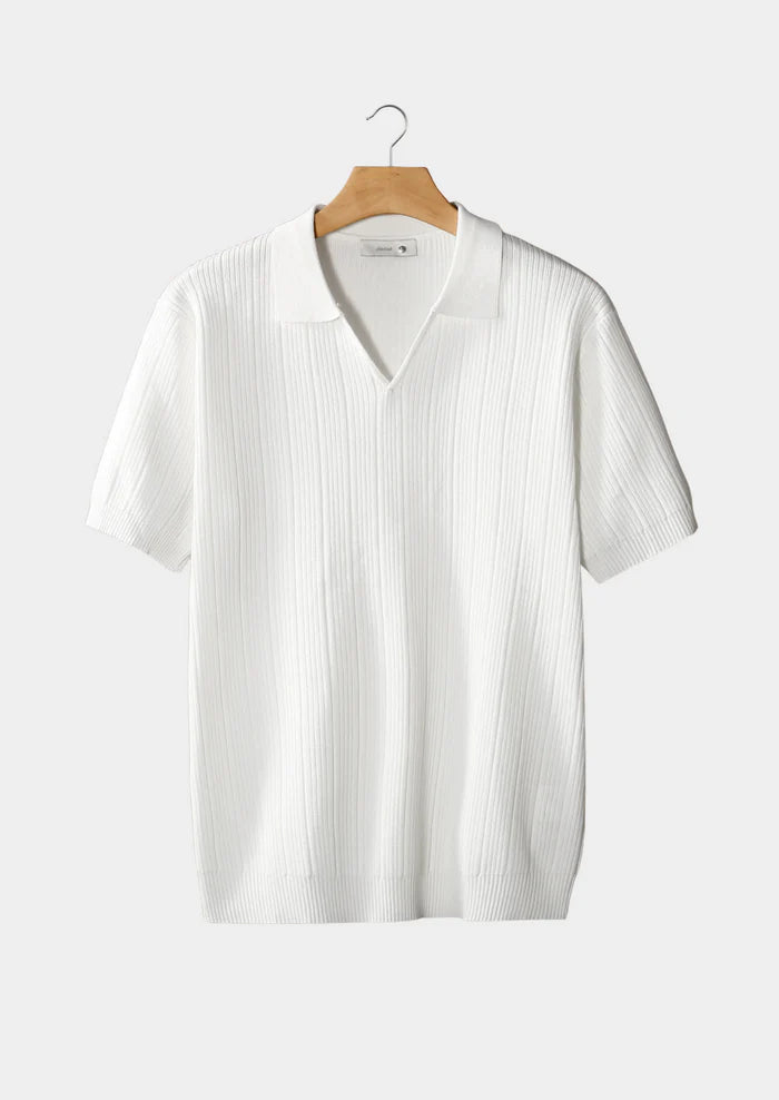 WHITE OPEN COLLAR RIBBED POLO