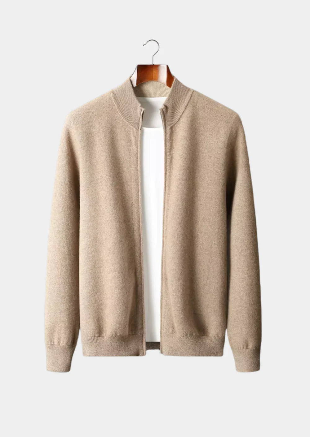 PURE EXTRA-FINE MERINO WOOL ZIP CARDIGAN