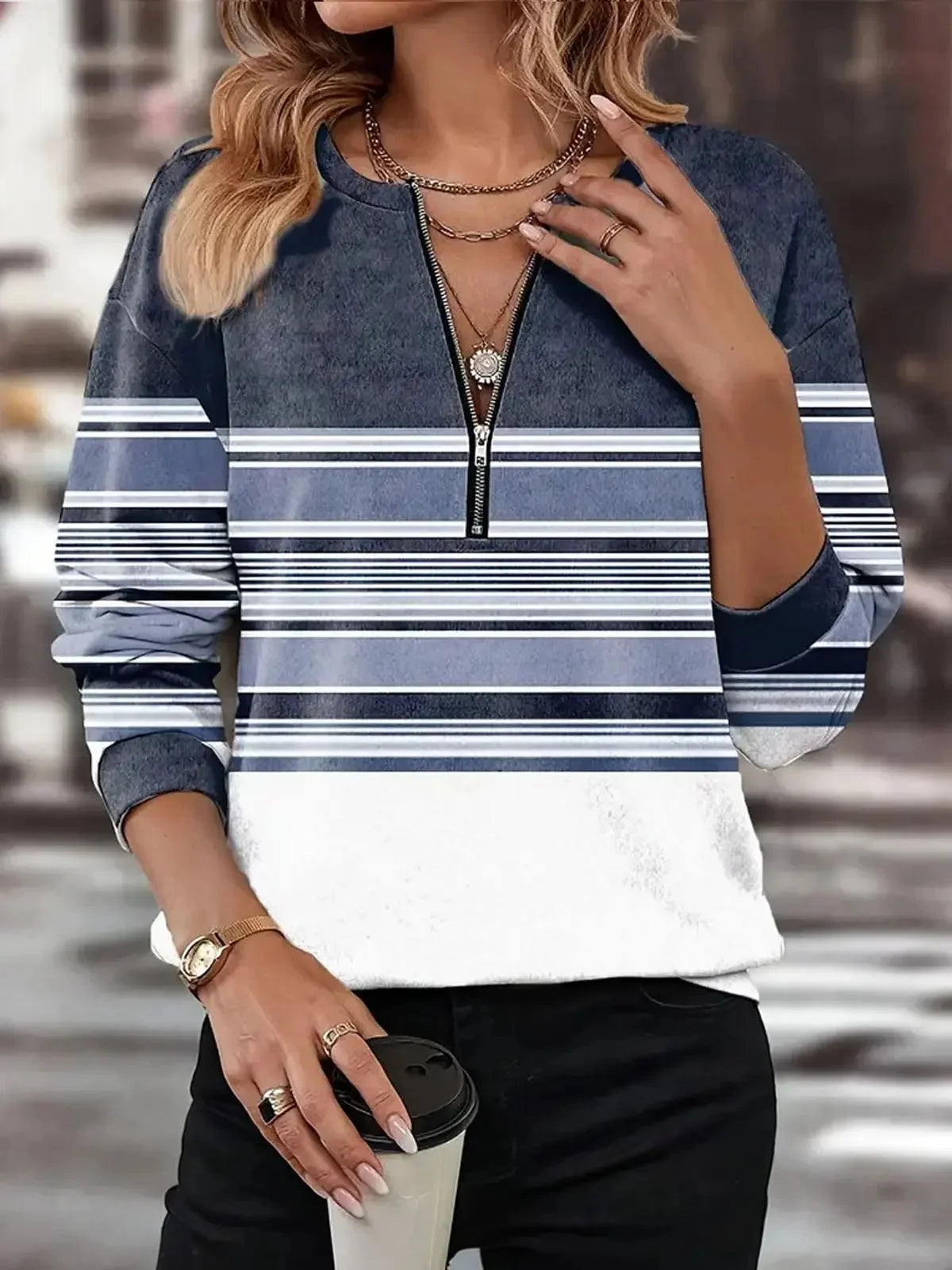 Modaura | Sweatshirt met lange mouwen en V-hals 